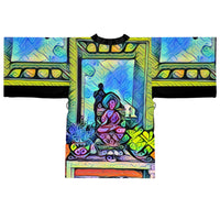 Long Sleeve Kimono Robe (AOP) / A Buddha & A Mezuzah