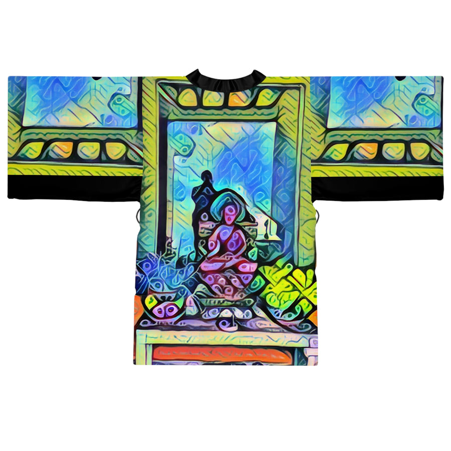 Long Sleeve Kimono Robe (AOP) / A Buddha & A Mezuzah